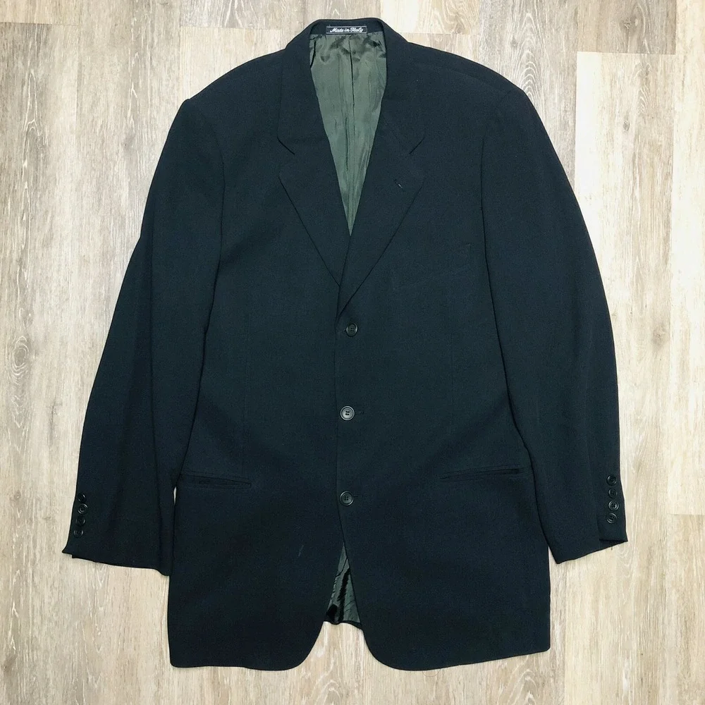 Calvin Klein Black Virgin Wool 3 Btn Single Vent Made in Italy Blazer Men Sz 44L